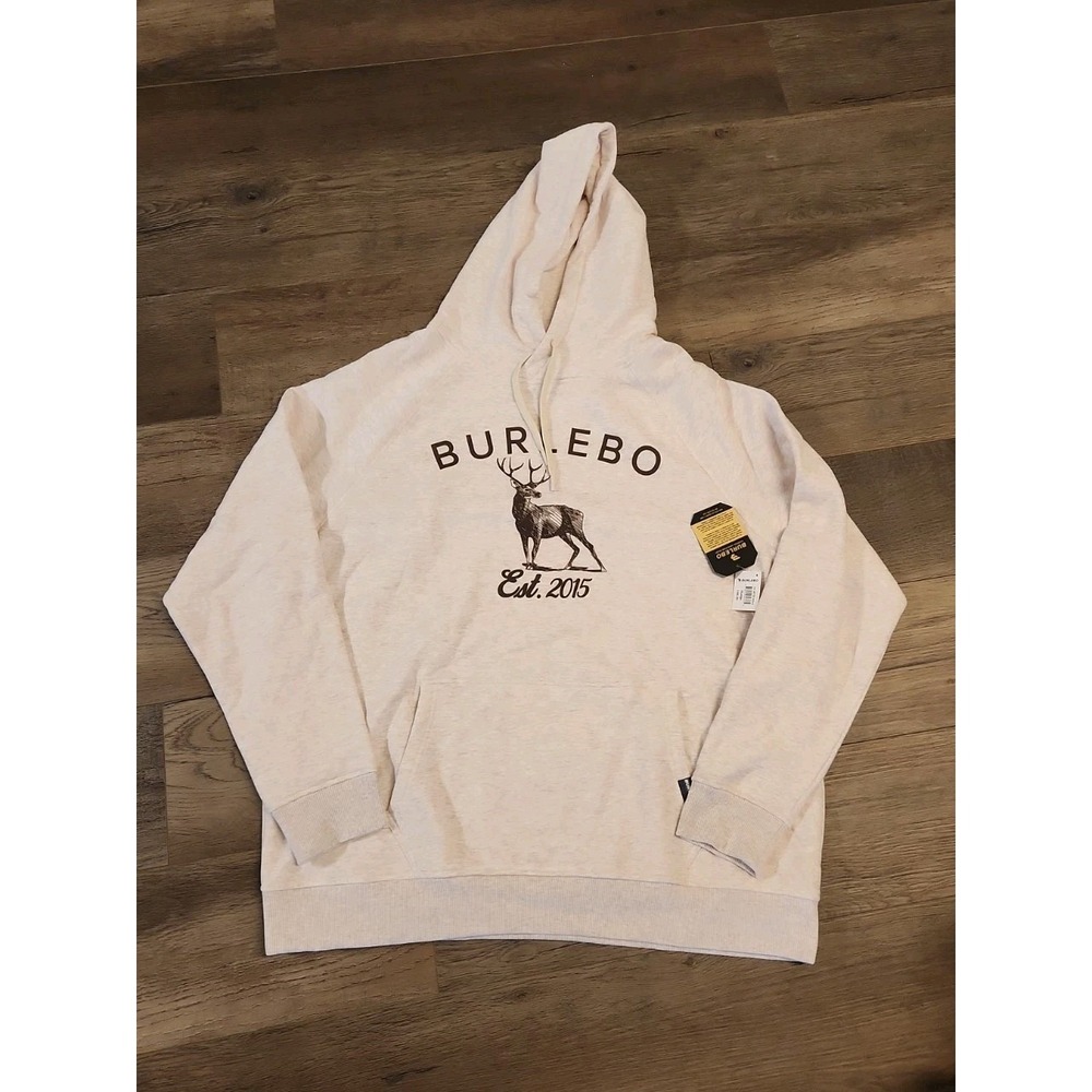 BURLEBO Men's XL Fleece Hoodie Soft Midweight Pullover Light Tan Brown Buck New